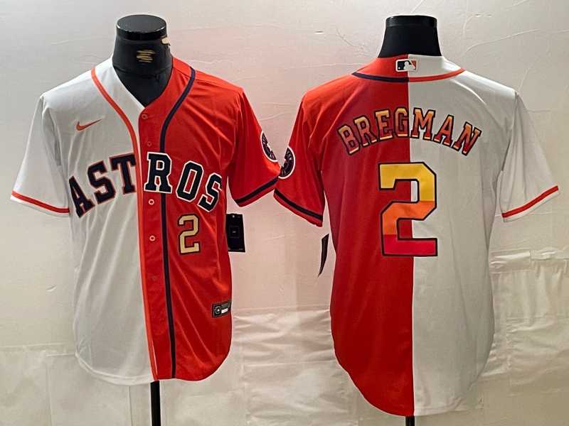 Men%27s Houston Astros #2 Alex Bregman White Orange Split Stitched Baseball Jerseys Dzhi